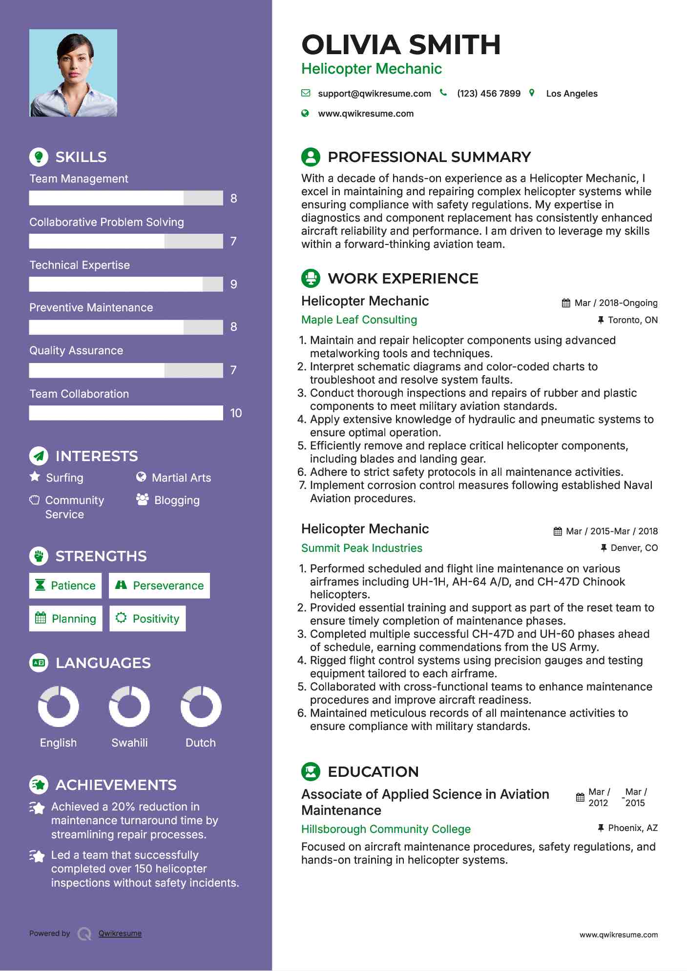 Helicopter Mechanic Resume Example