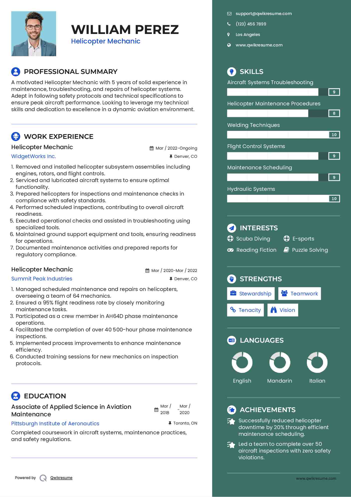 Helicopter Mechanic Resume Format