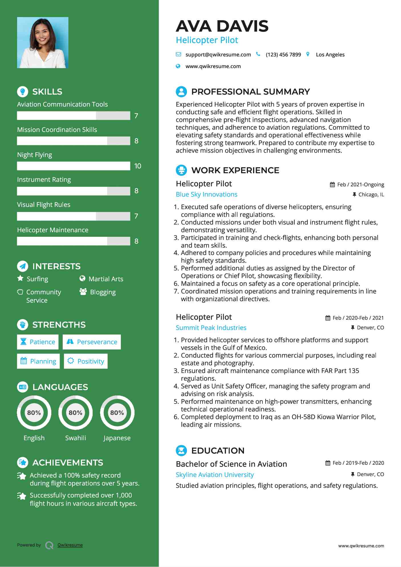 Helicopter Pilot Resume Format