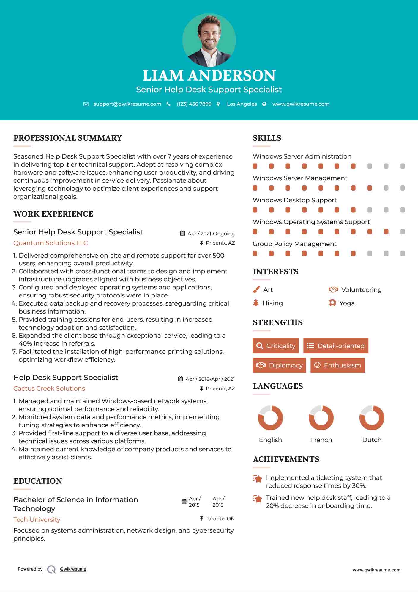 Senior Help Desk Support Specialist Resume Format