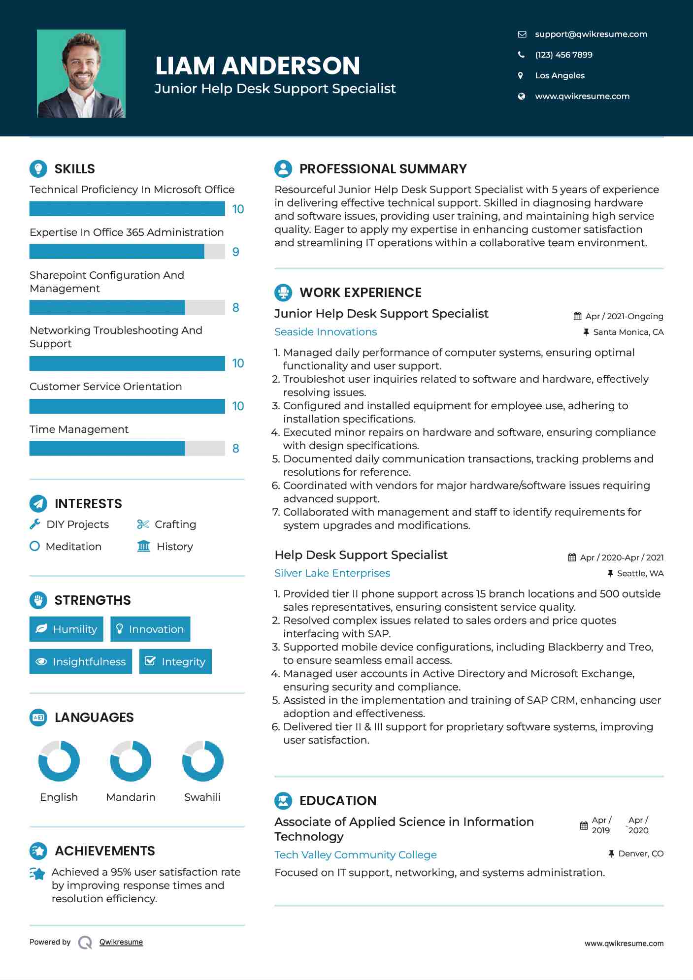 Junior Help Desk Support Specialist  Resume Sample