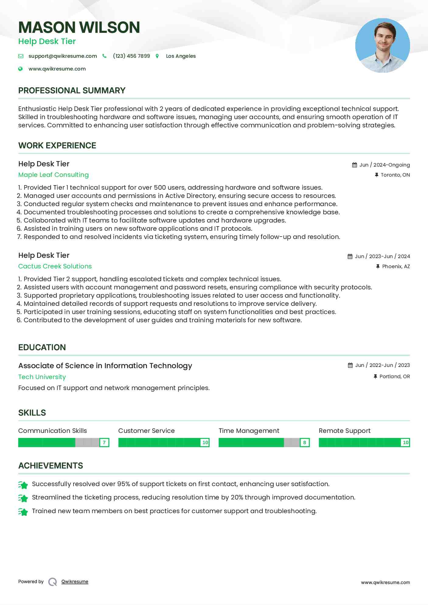 Help Desk Tier Resume Sample