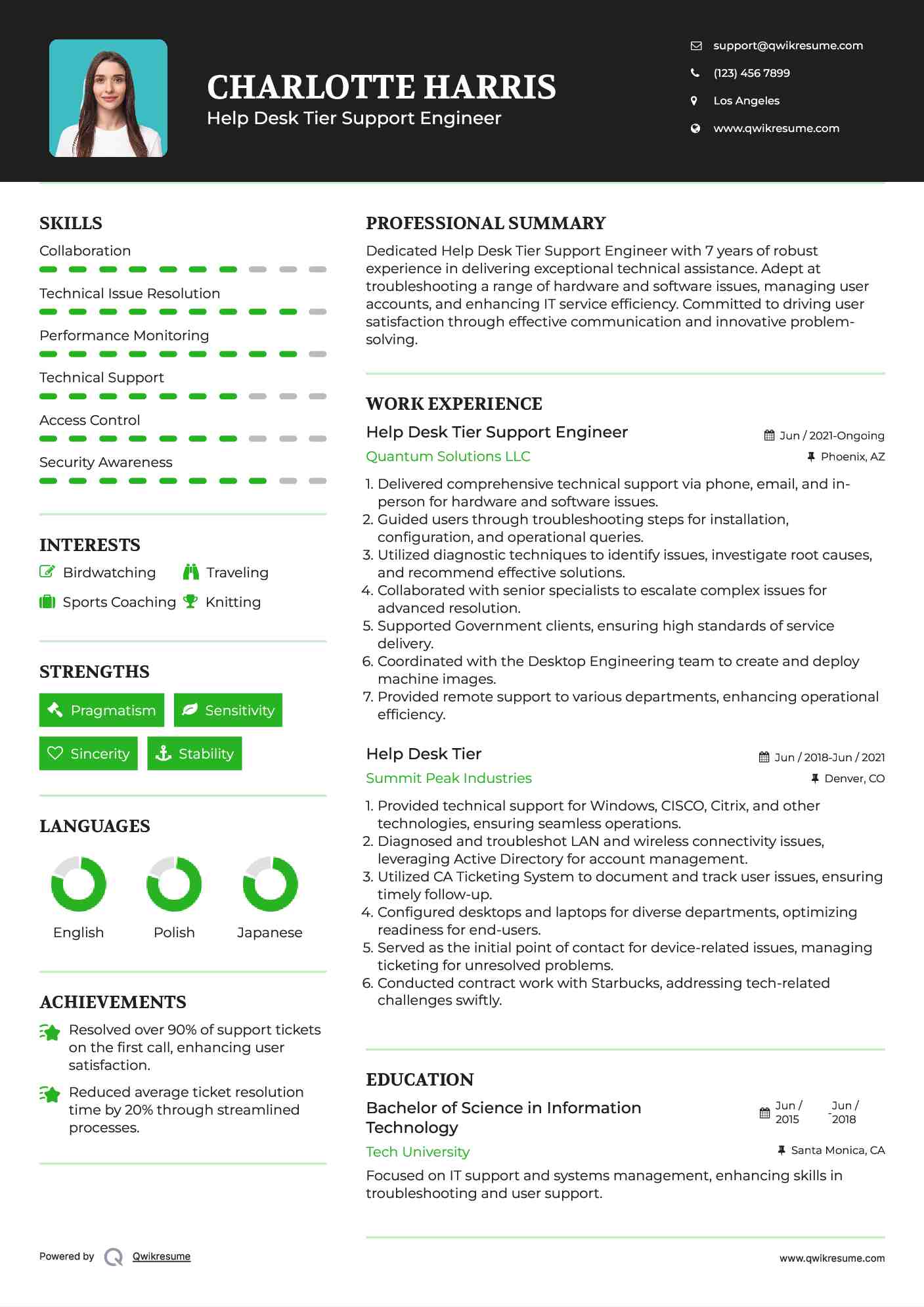 Help Desk Tier Support Engineer Resume Template