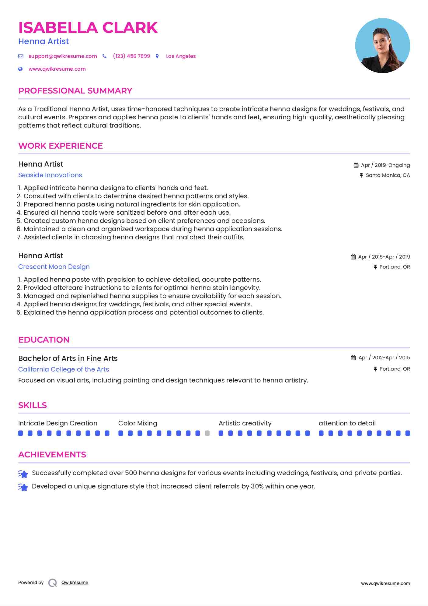 Henna Artist Resume Format