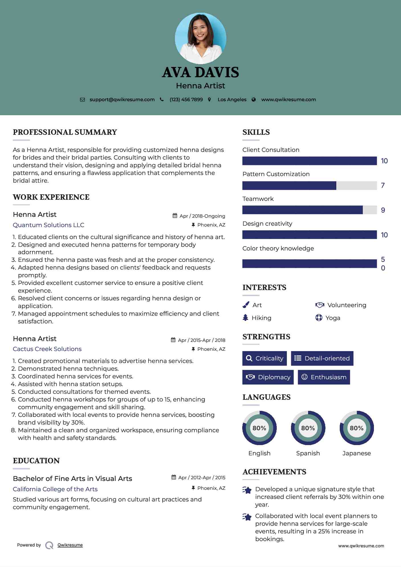 Henna Artist Resume Example