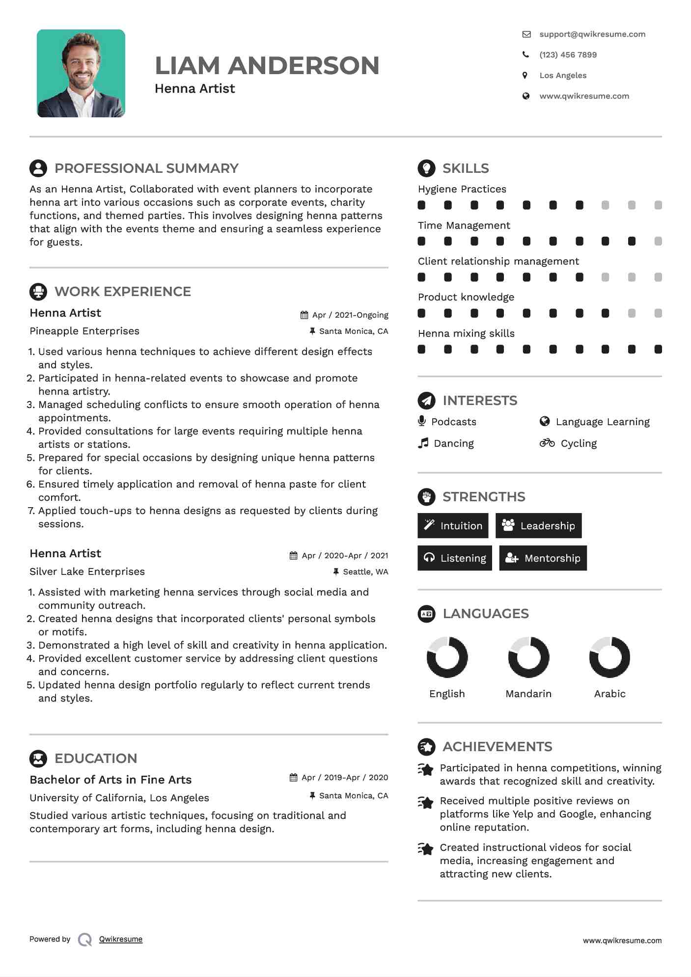 Henna Artist Resume Example