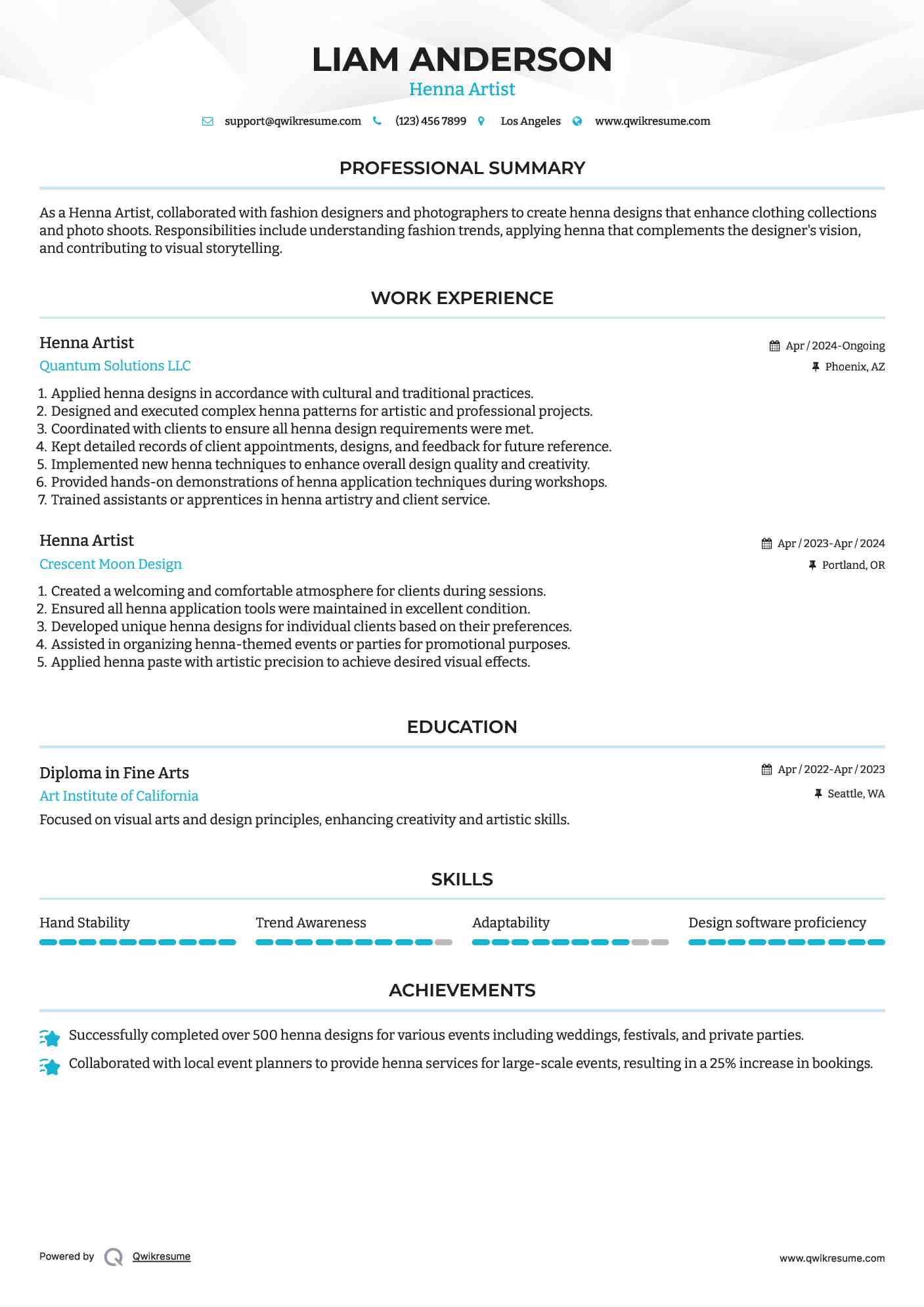 Henna Artist Resume Example