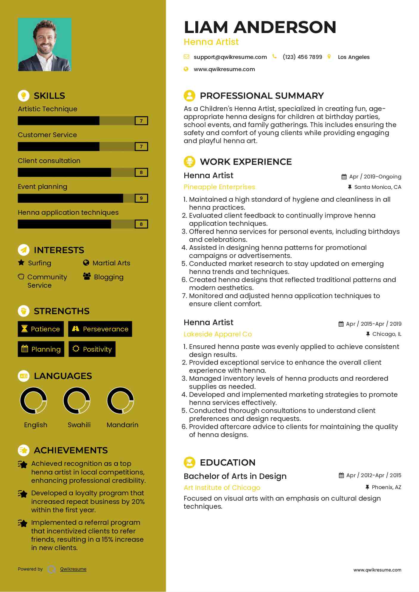 Henna Artist Resume Model