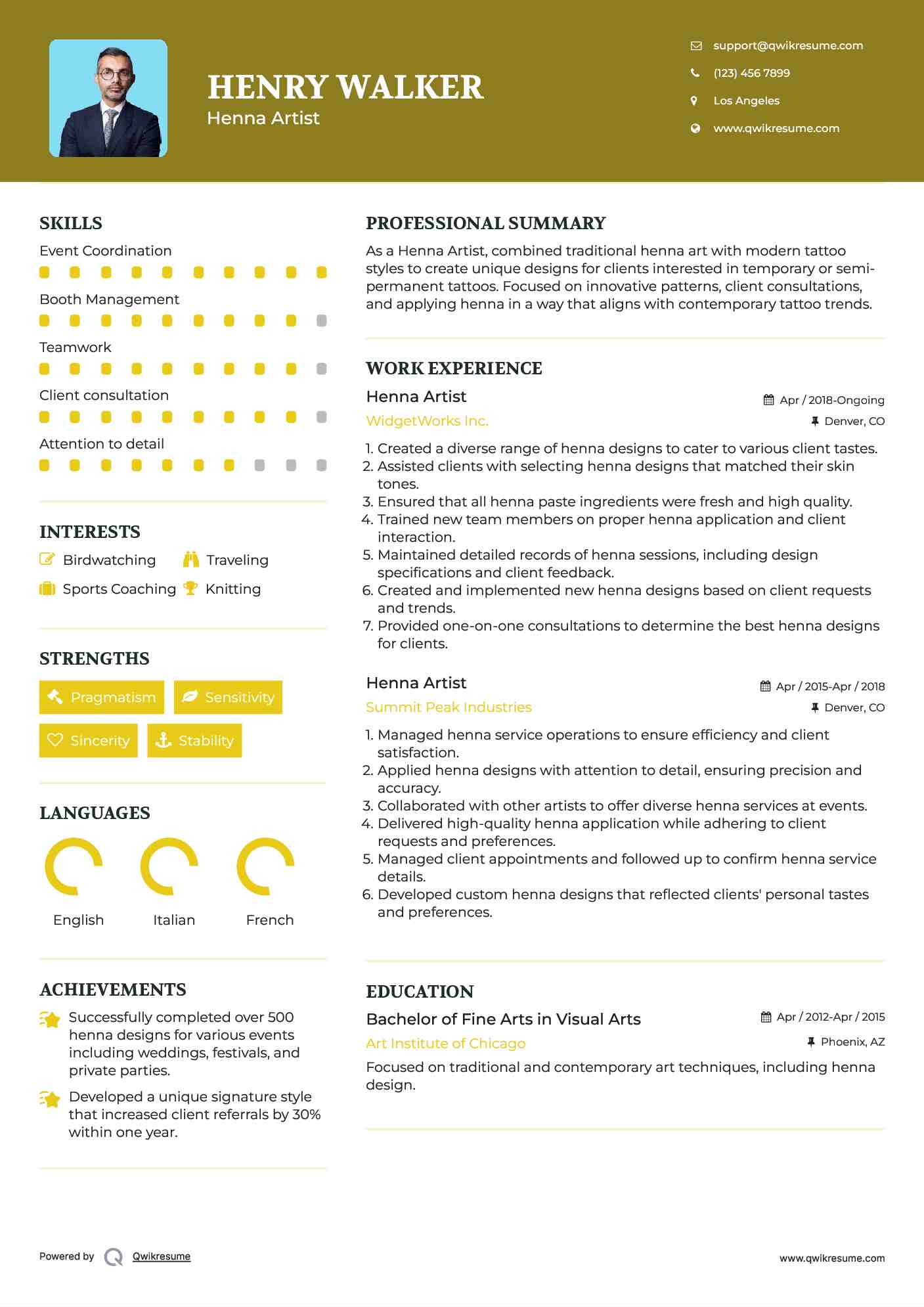 Henna Artist Resume Model