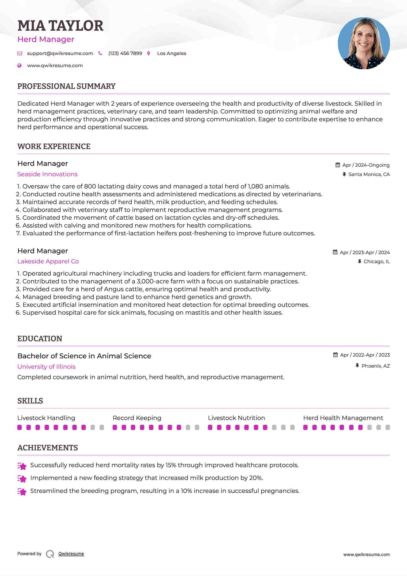 Herd Manager Resume Template