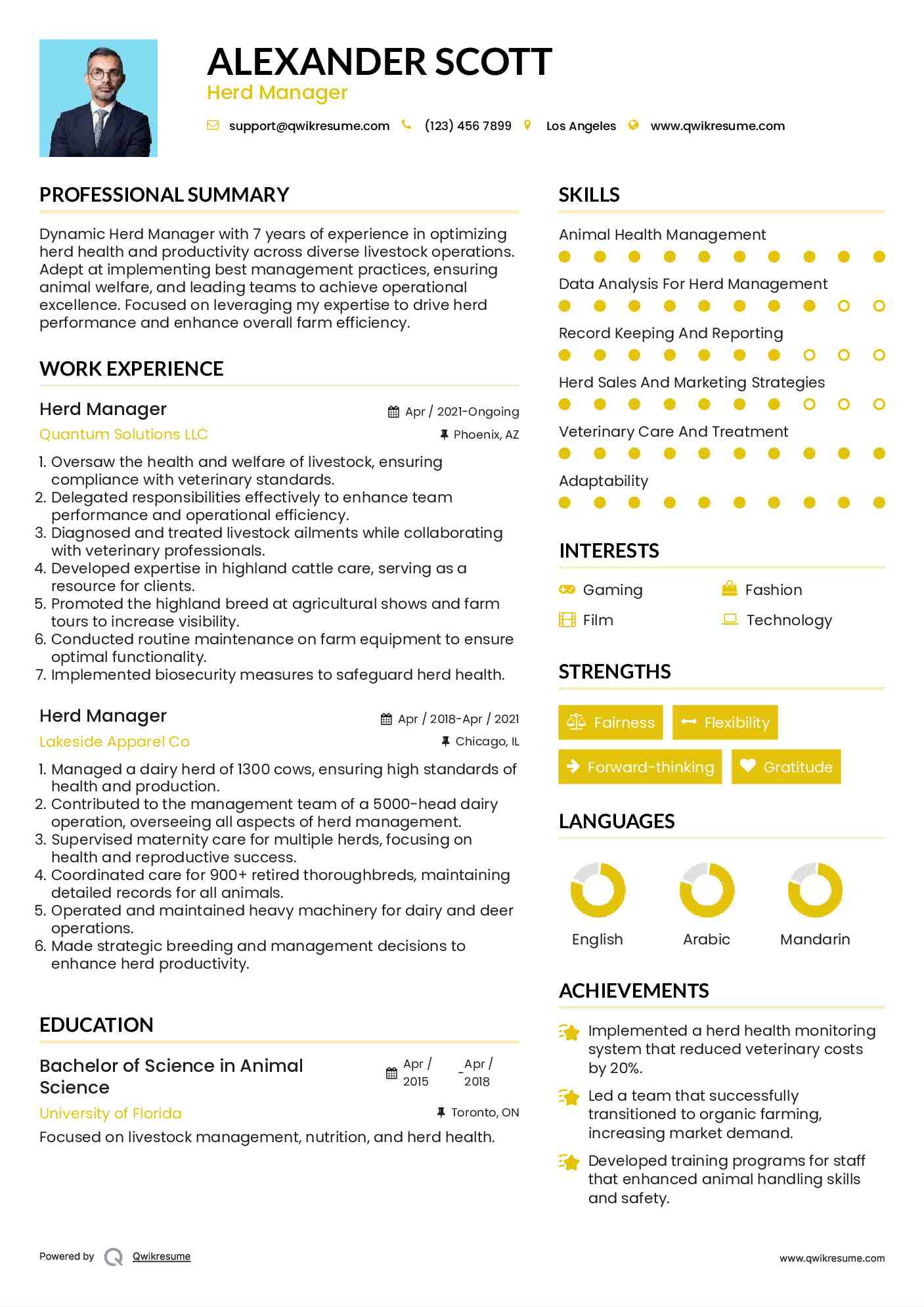Herd Manager Resume Template