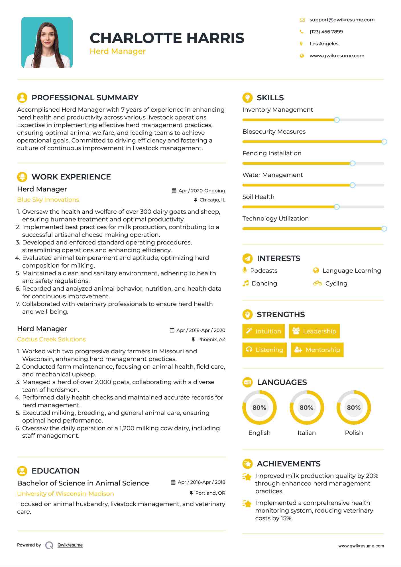 Herd Manager Resume Format