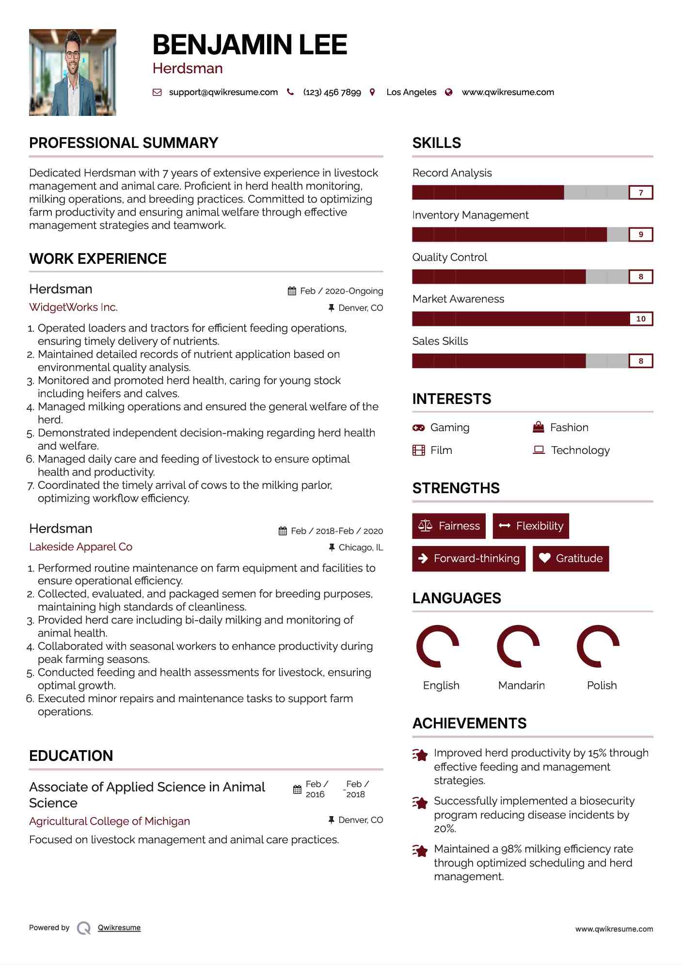 Herdsman Resume Example