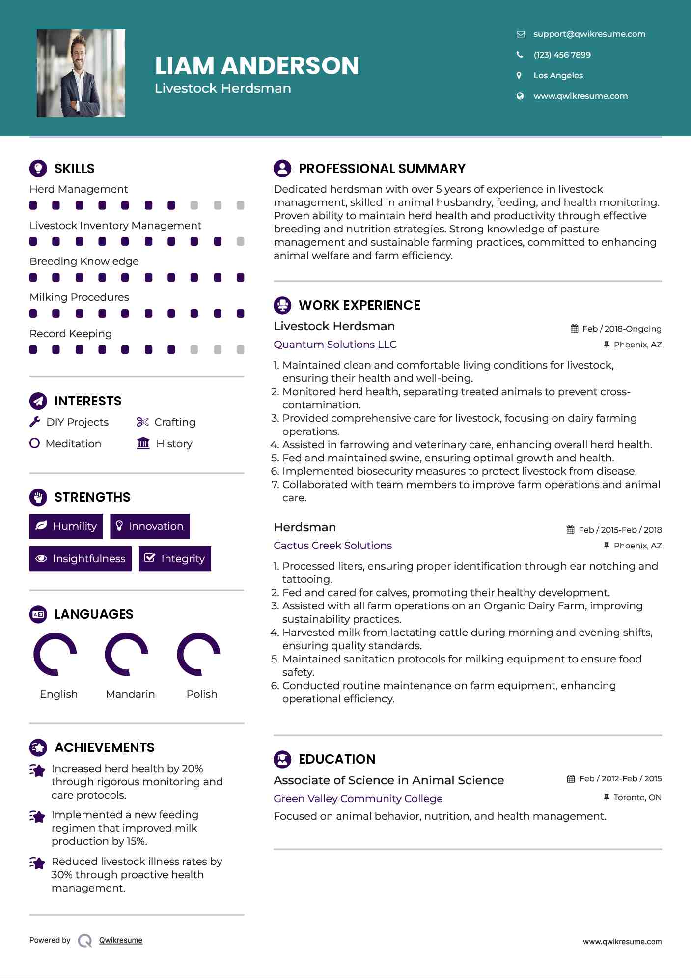 Livestock Herdsman Resume Format