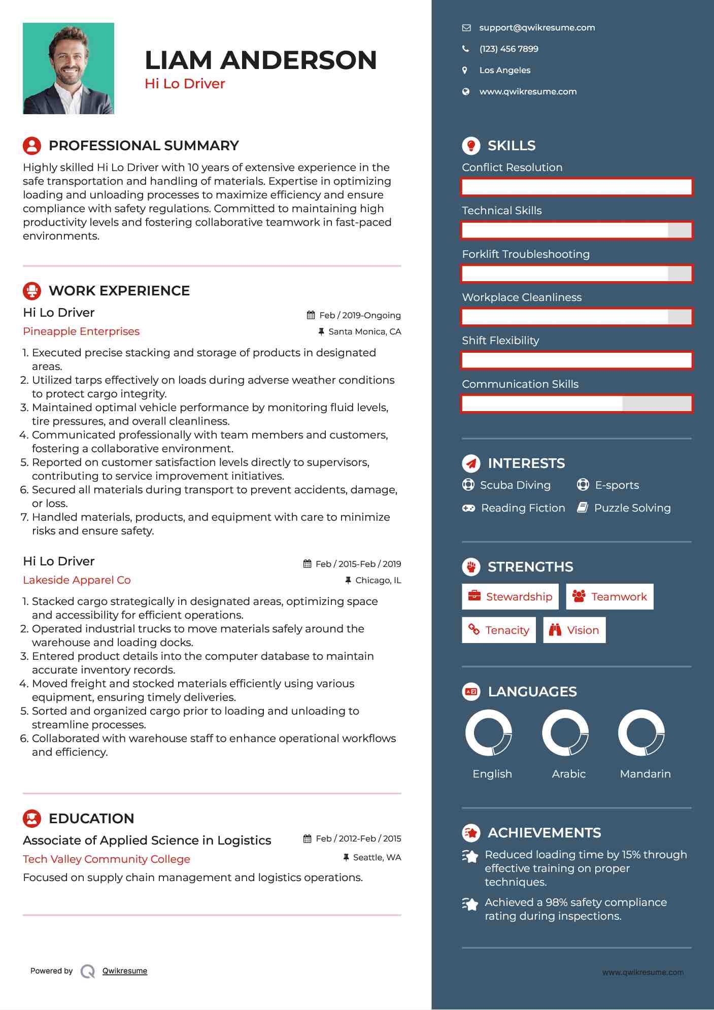 Hi Lo Driver Resume Sample