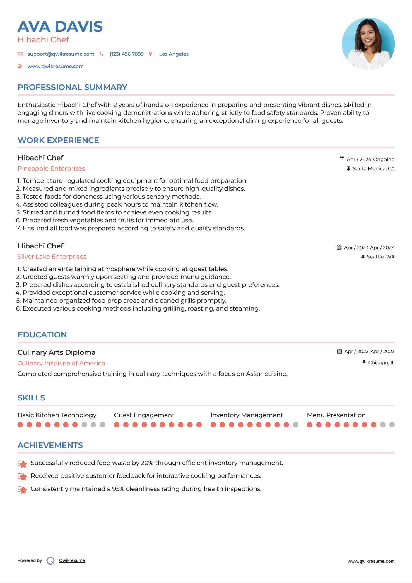 Hibachi Chef Resume Sample
