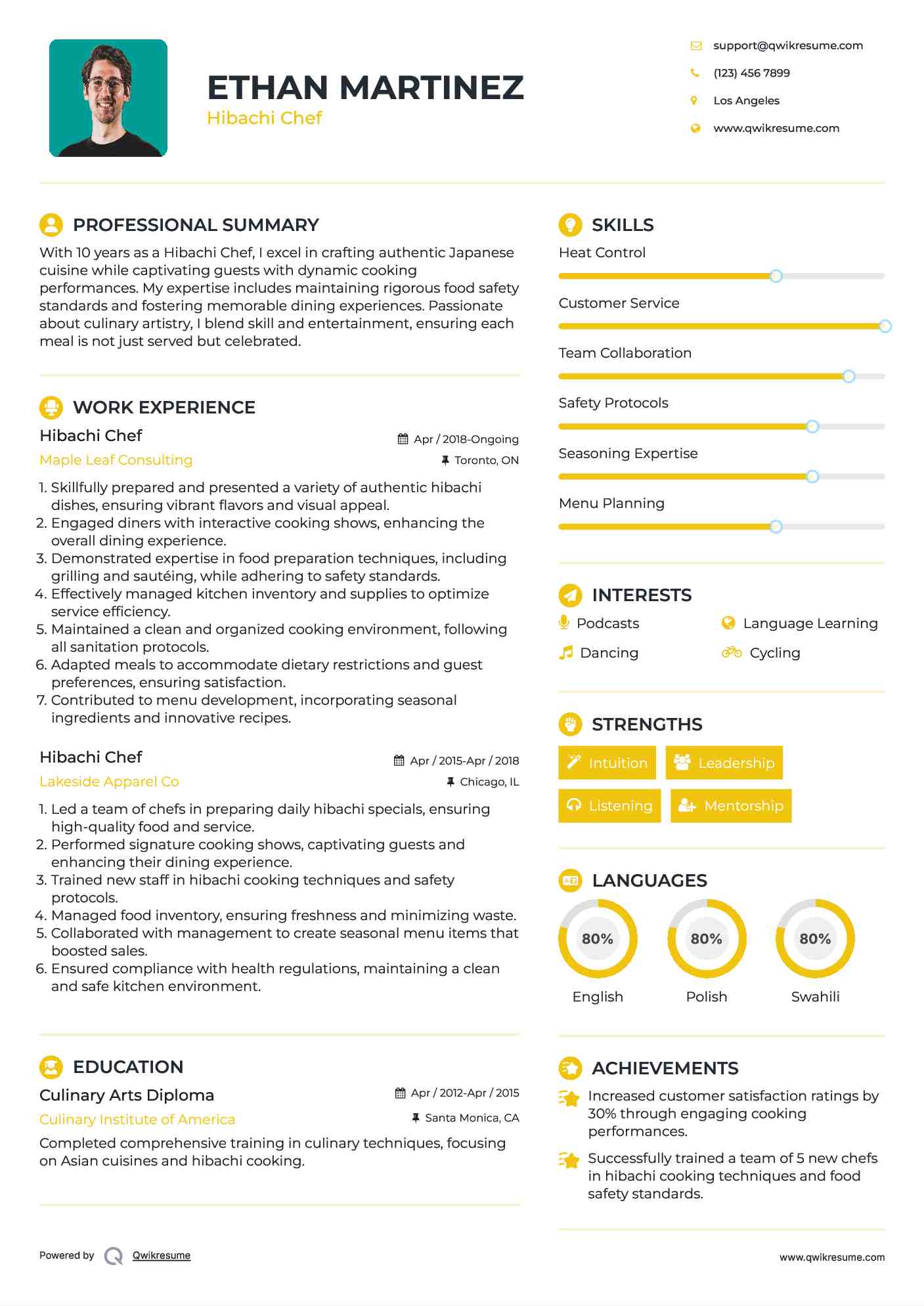 Hibachi Chef Resume Template