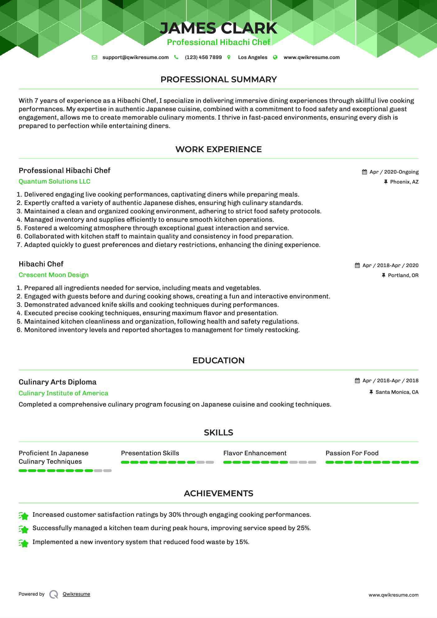 Professional Hibachi Chef Resume Template