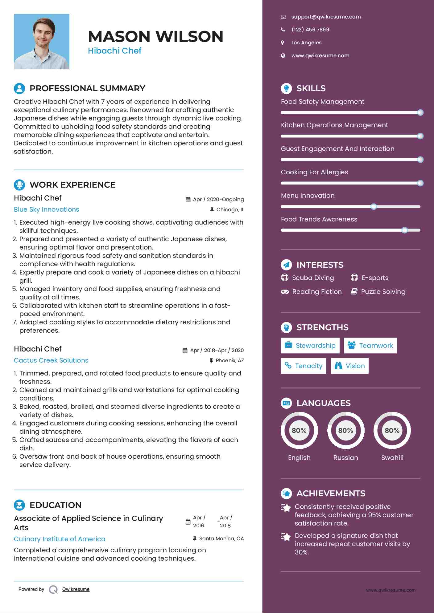 Hibachi Chef Resume Sample