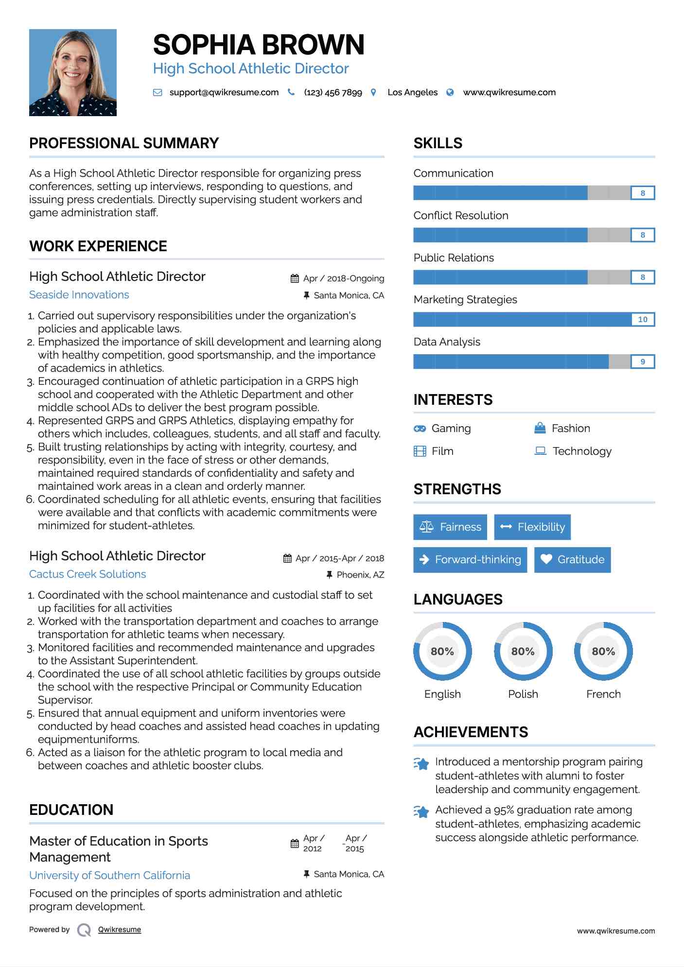 High School Athletic Director Resume Format