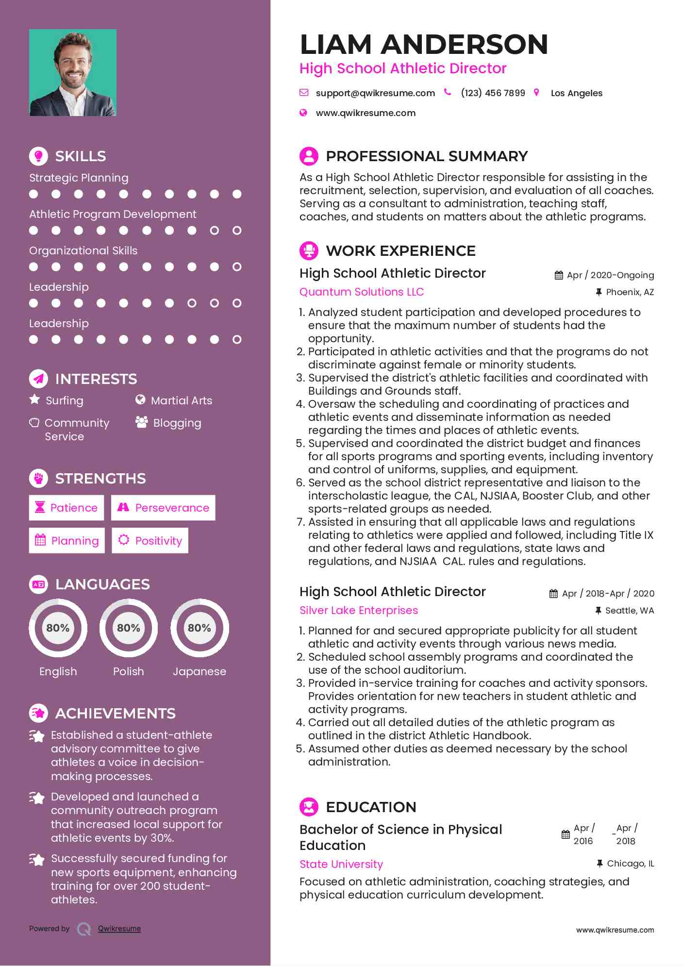 High School Athletic Director Resume Template