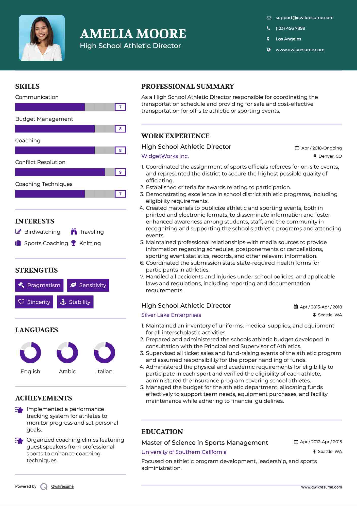 High School Athletic Director Resume Model