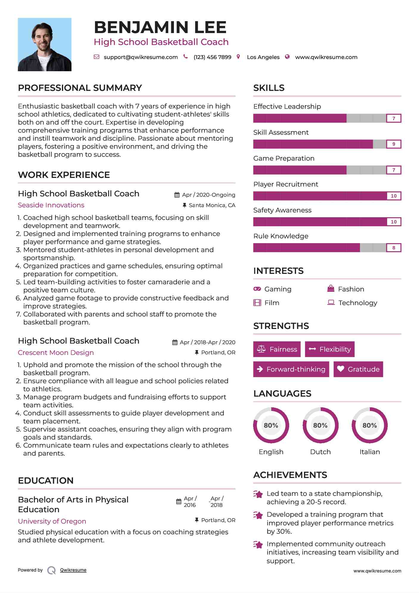 High School Basketball Coach Resume Format
