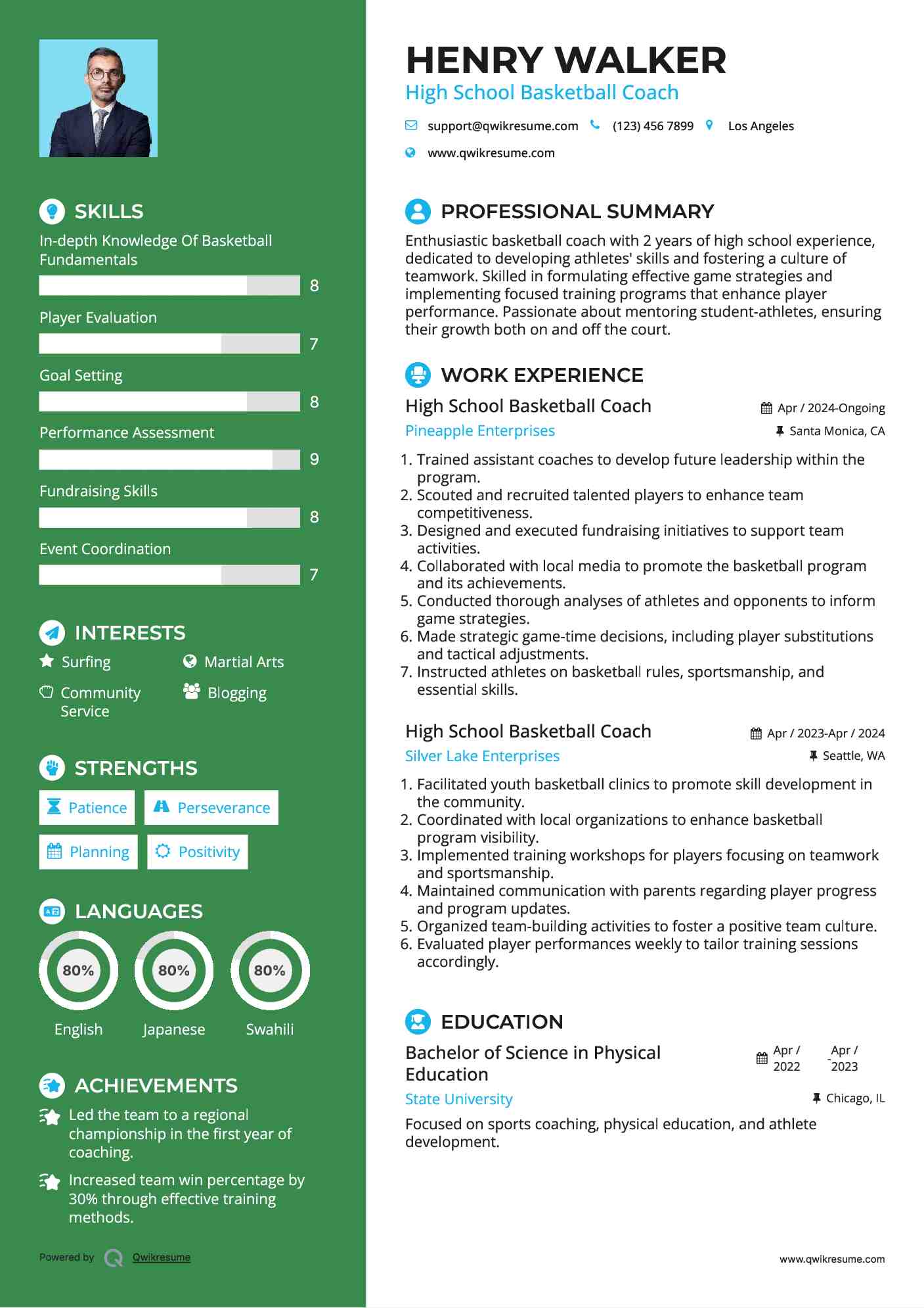 High School Basketball Coach Resume Template