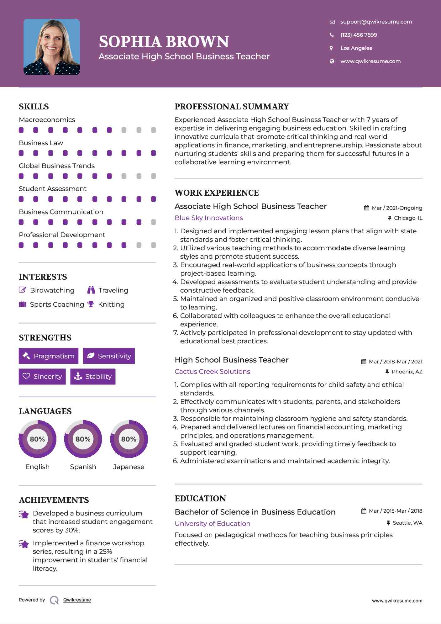 Associate High School Business Teacher Resume Format