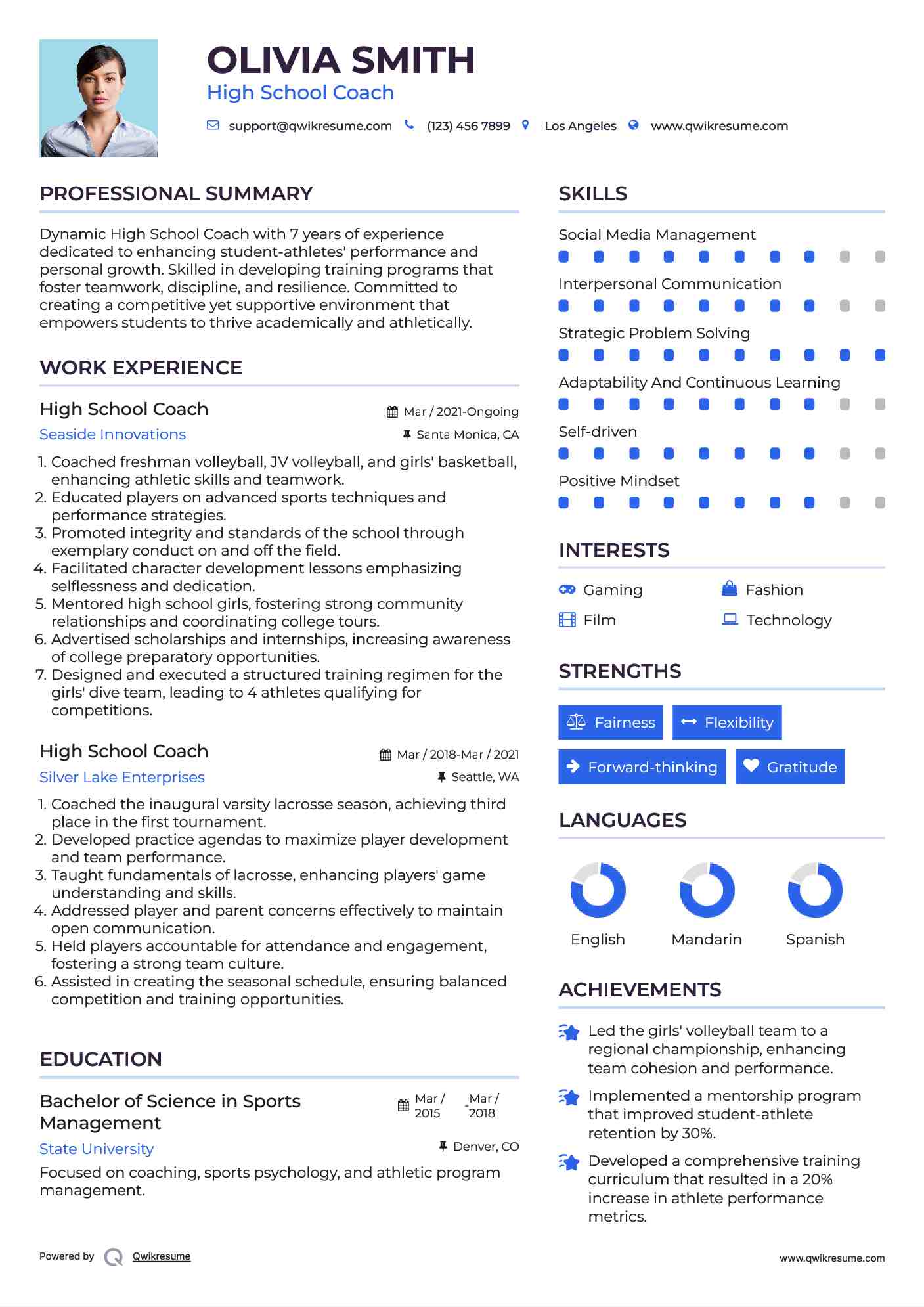 High School Coach Resume Format