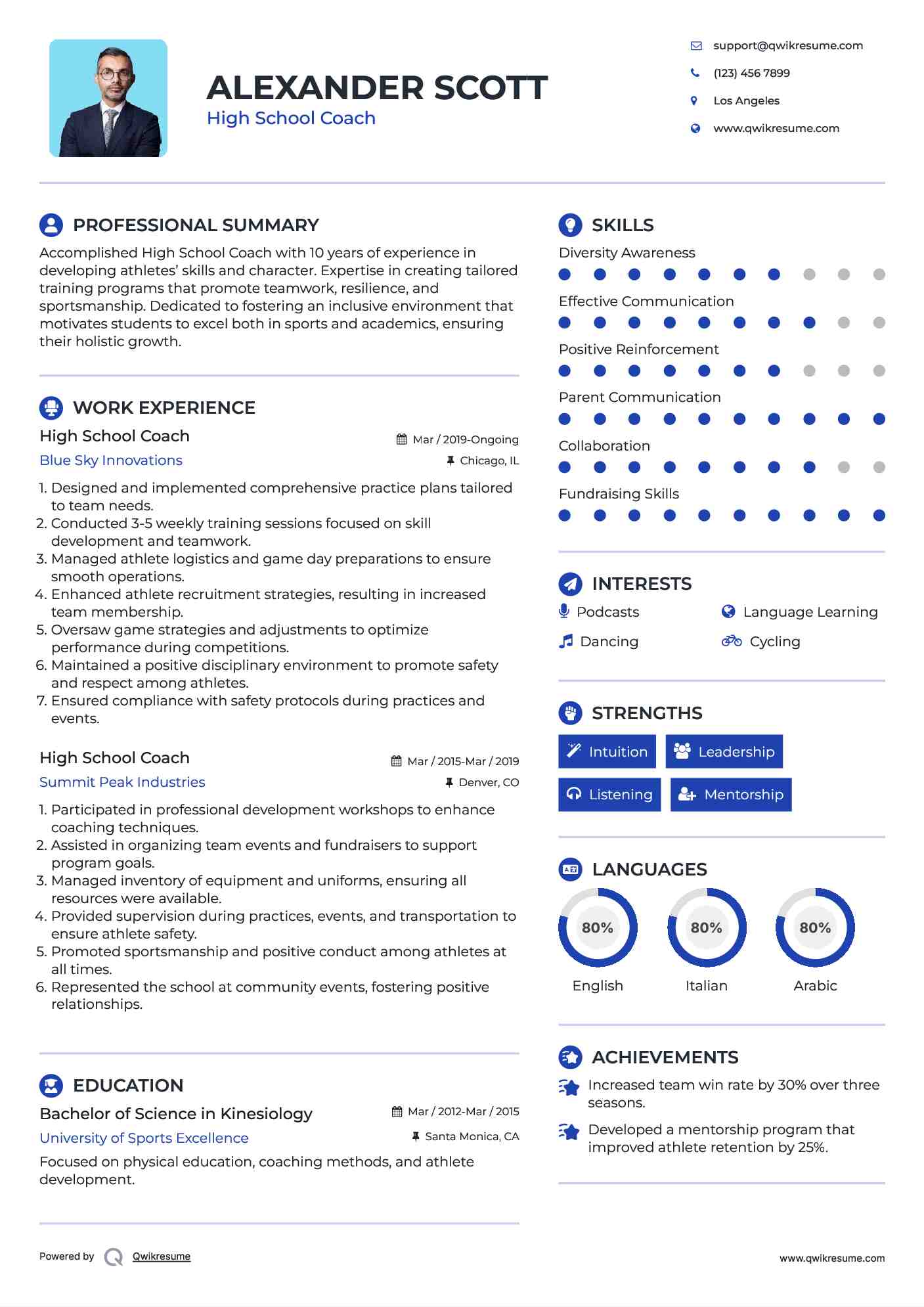 High School Coach Resume Sample