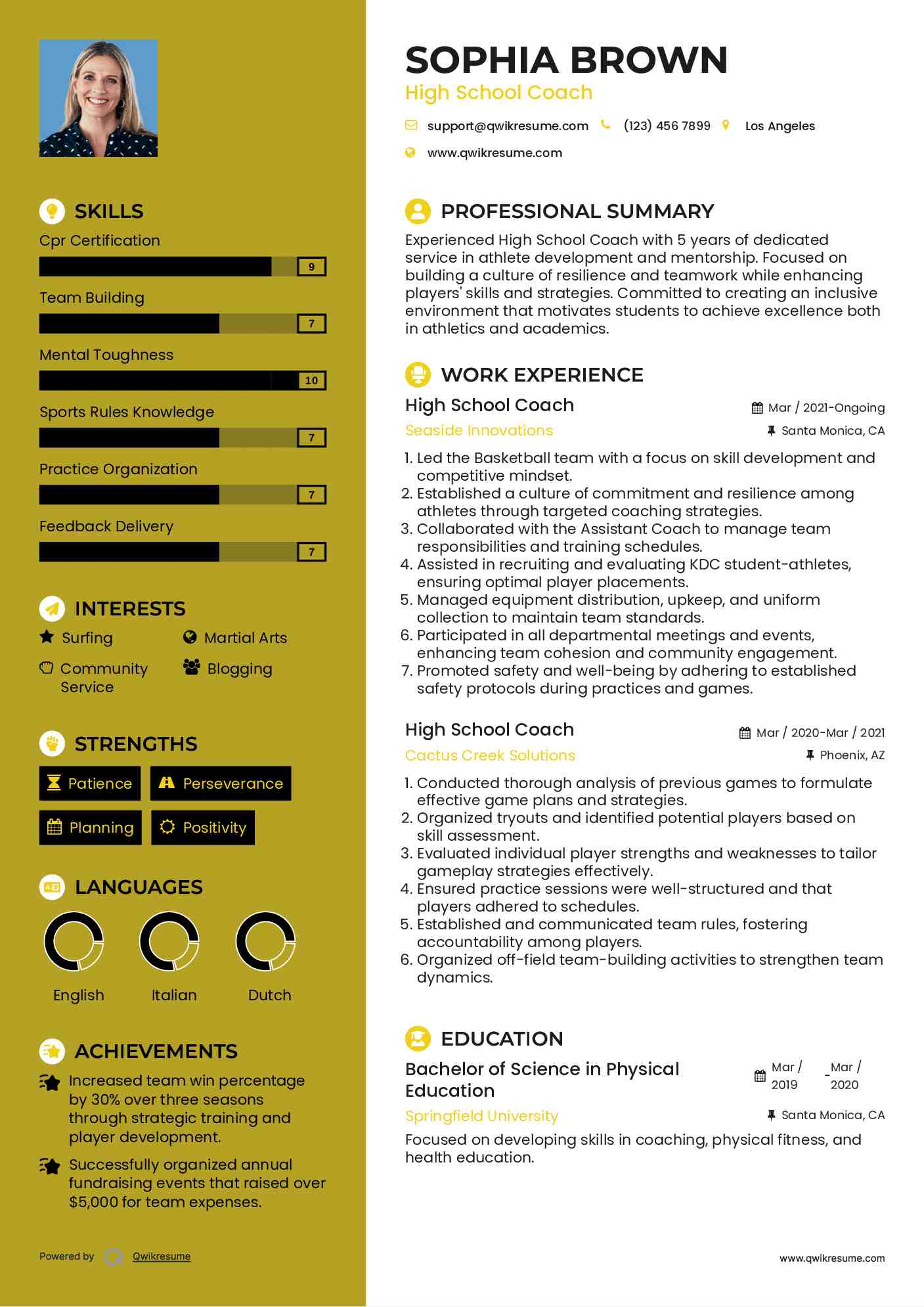 High School Coach Resume Format