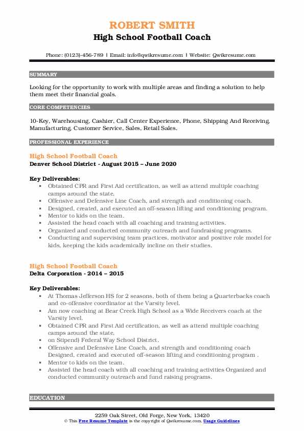 High School Football Coach Resume - High School Football Coach 1618162515 Pdf 