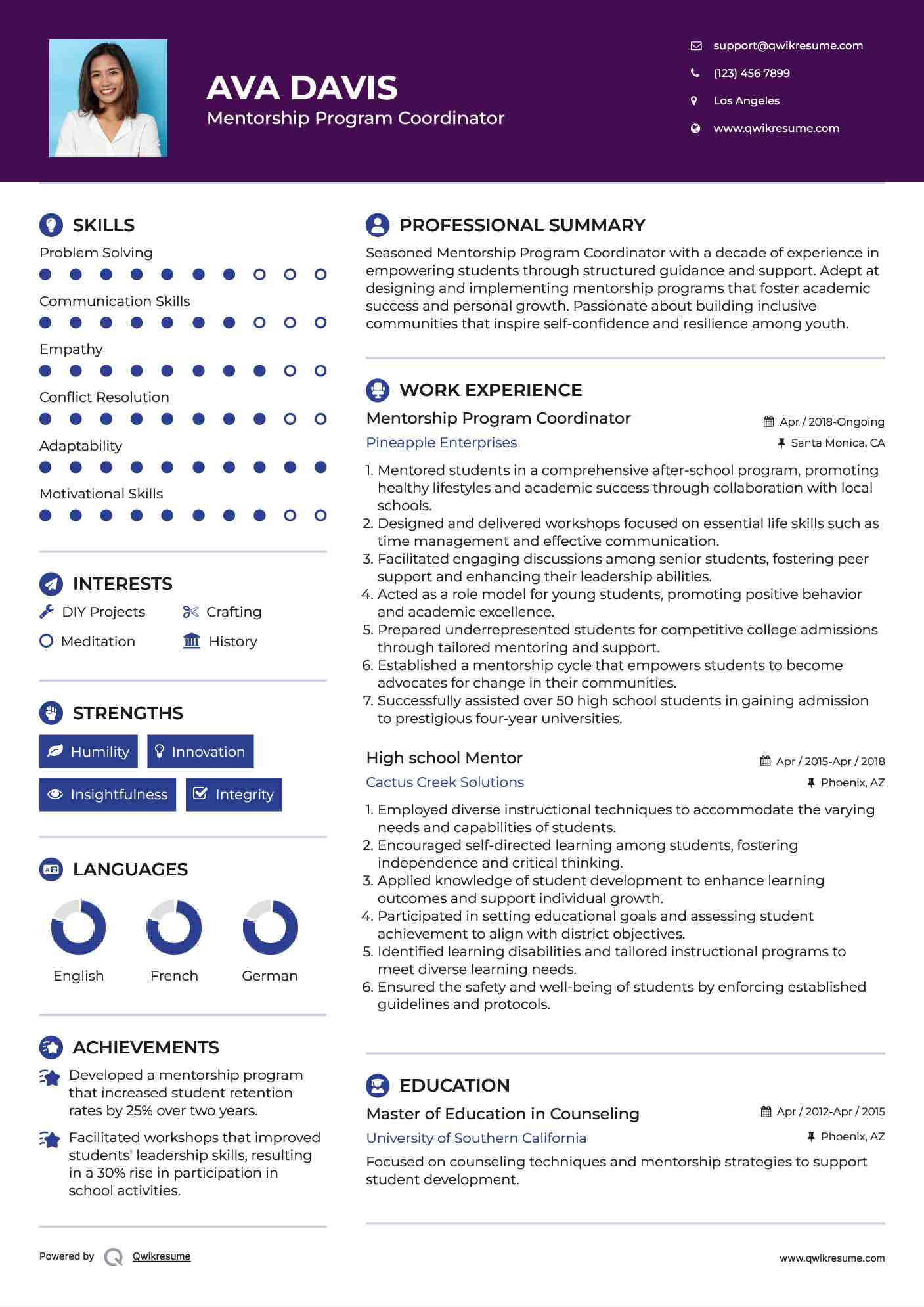 Mentorship Program Coordinator Resume Format