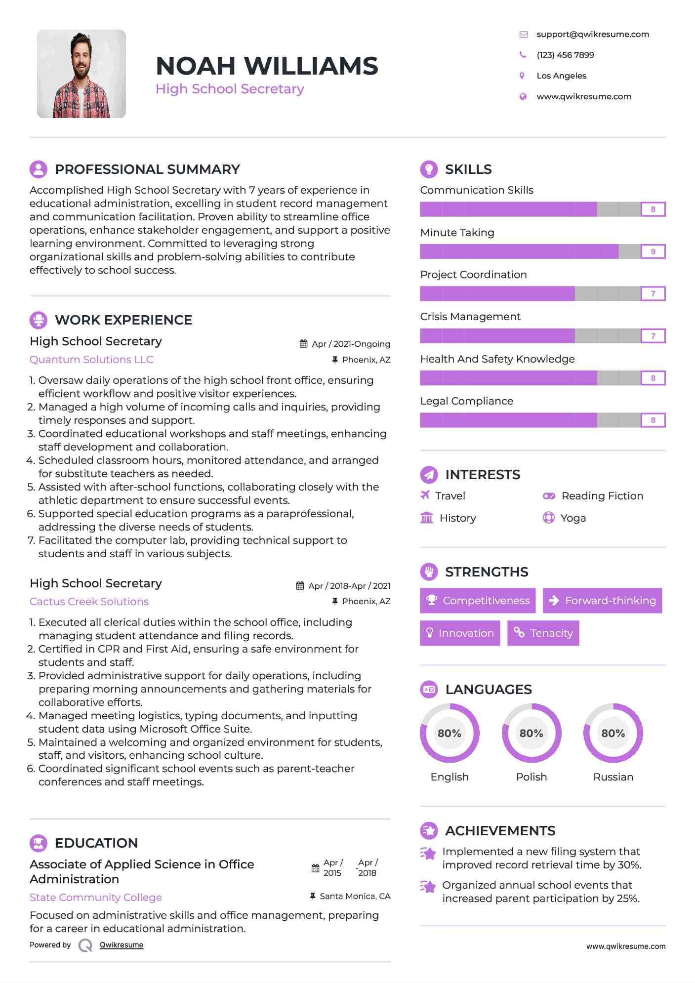 High School Secretary Resume Template
