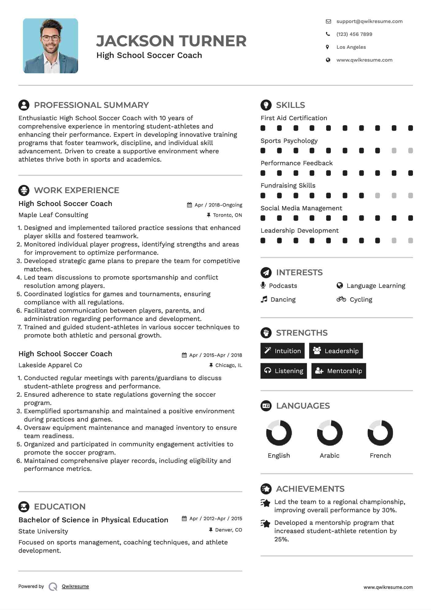 High School Soccer Coach Resume Template