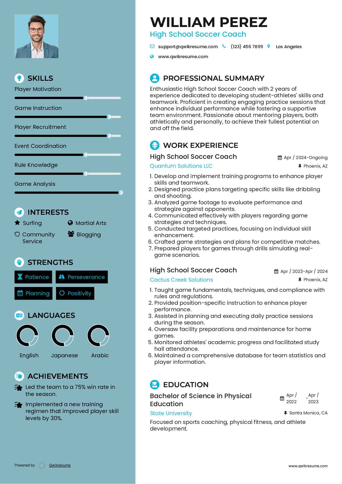 High School Soccer Coach Resume Template