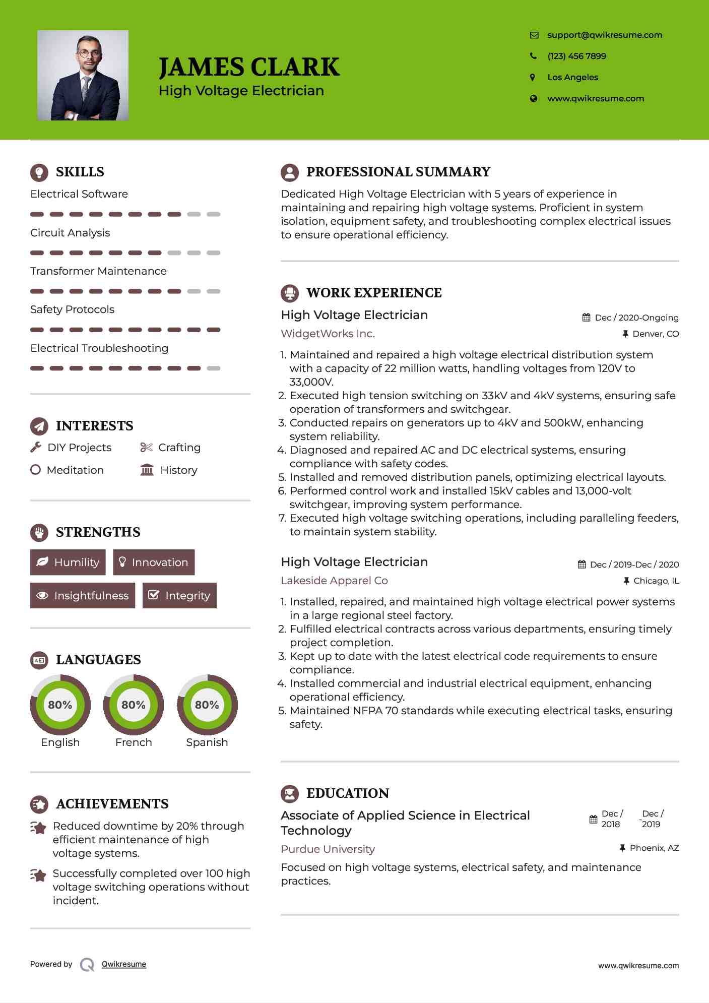 High Voltage Electrician Resume Format