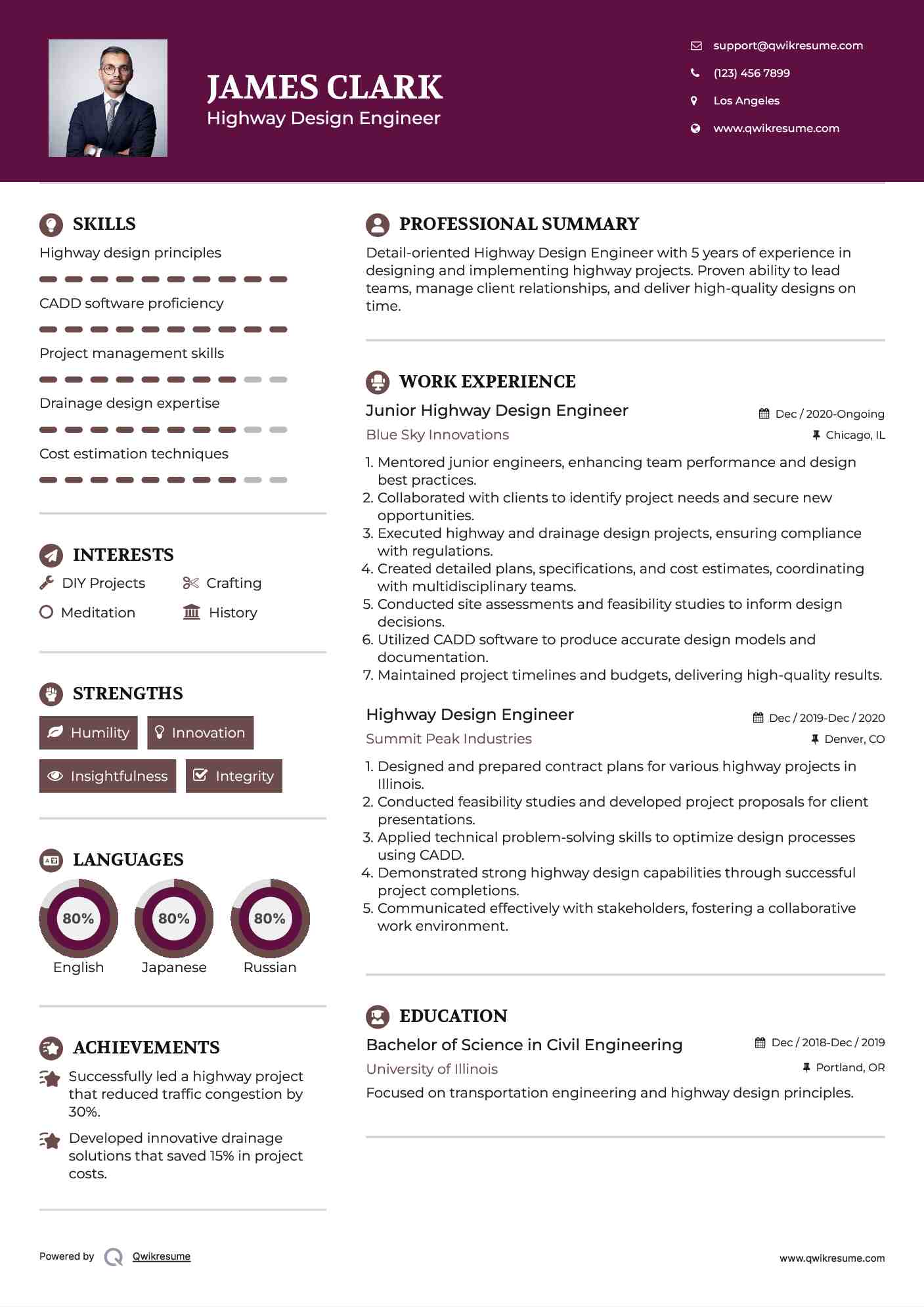 Junior Highway Design Engineer Resume Template