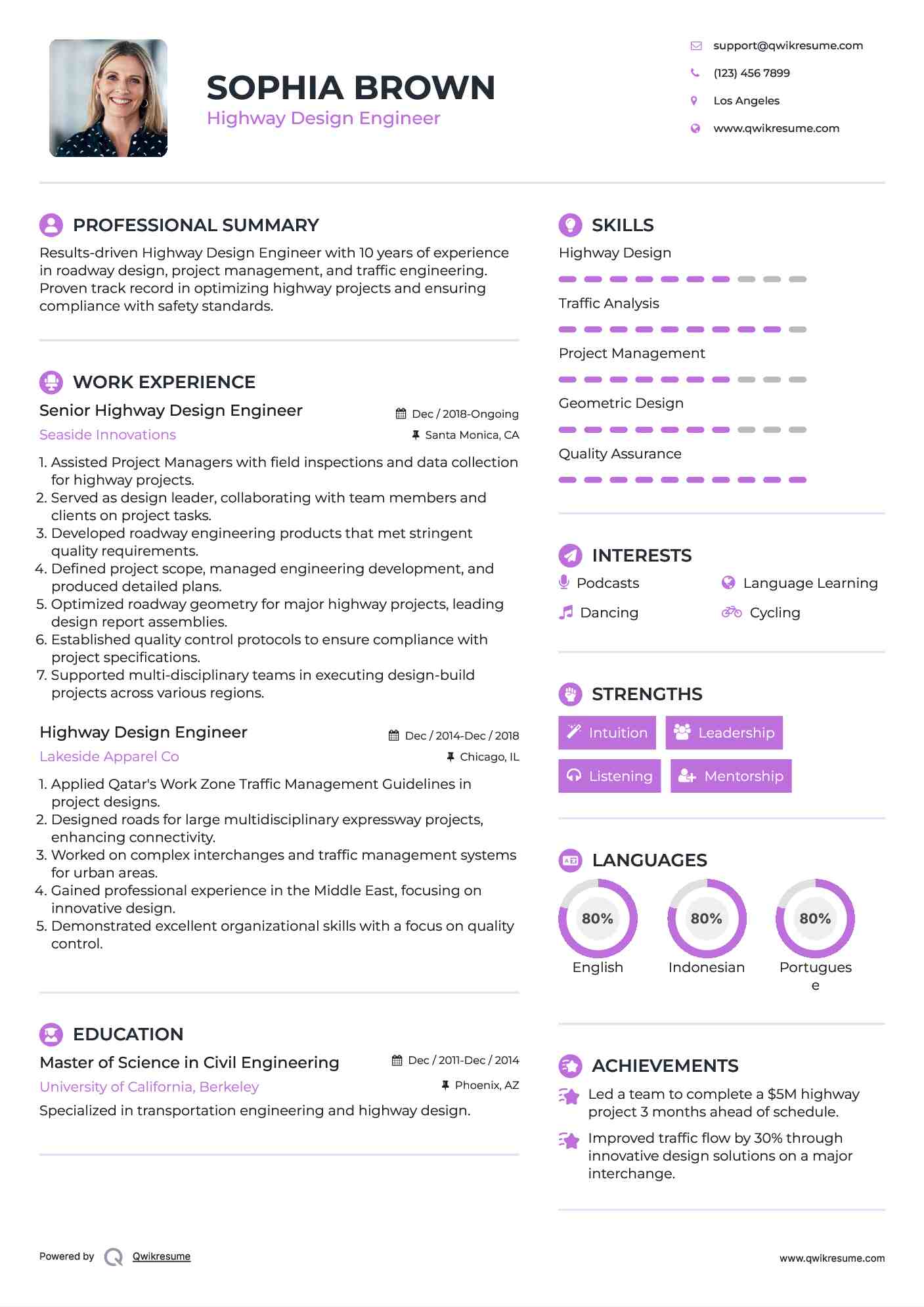 Senior Highway Design Engineer Resume Template