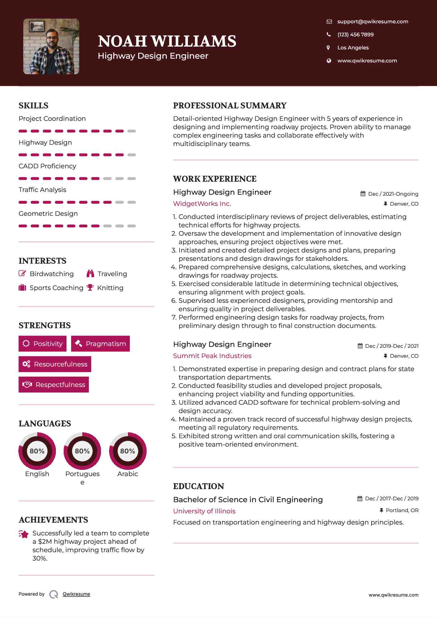 Highway Design Engineer Resume Template