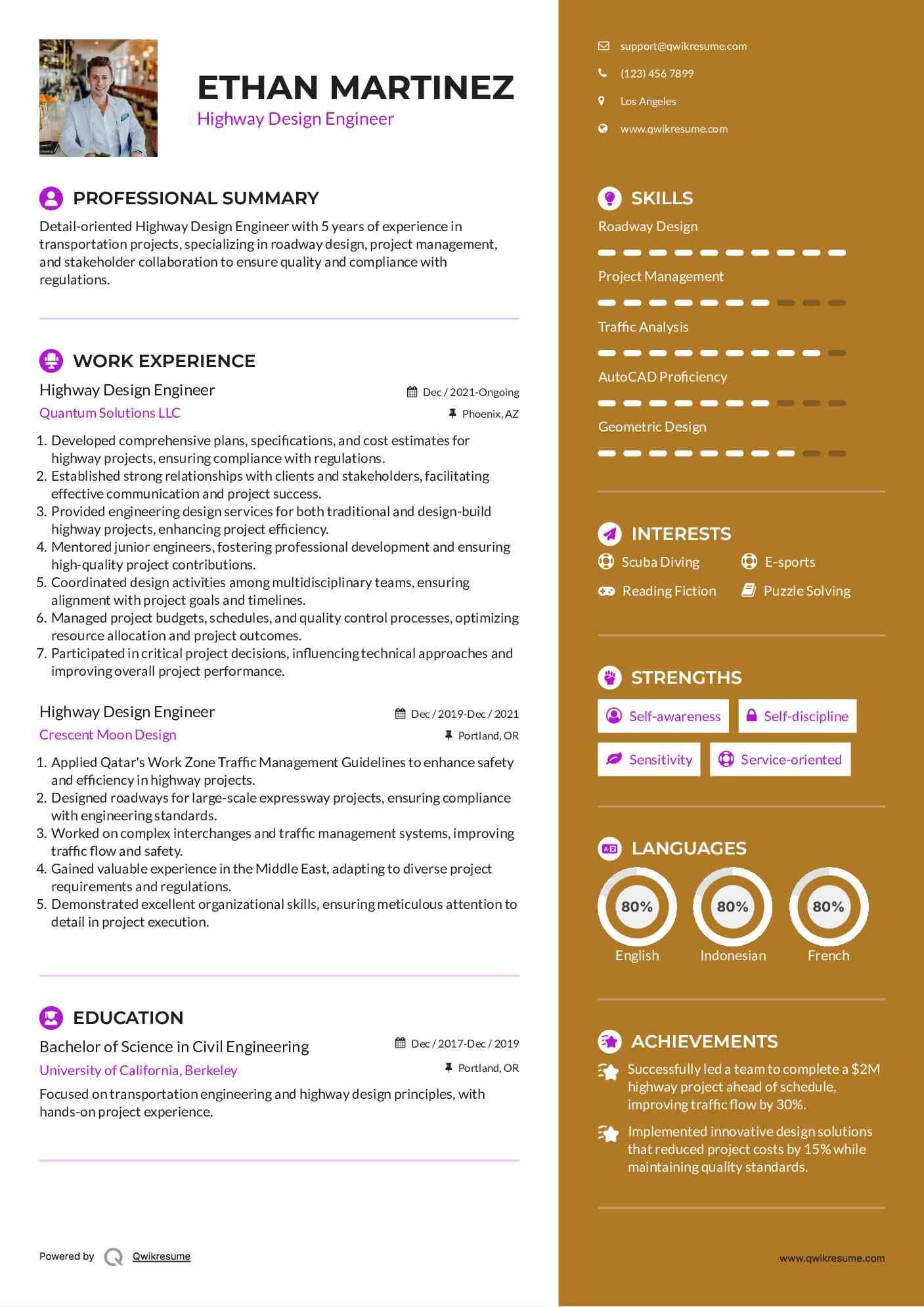 Highway Design Engineer Resume Sample