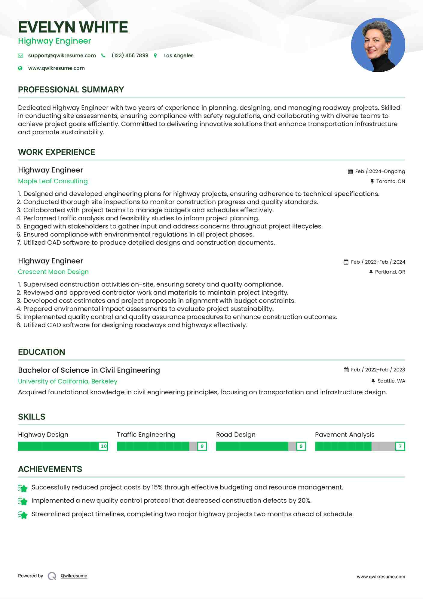Highway Engineer Resume Template
