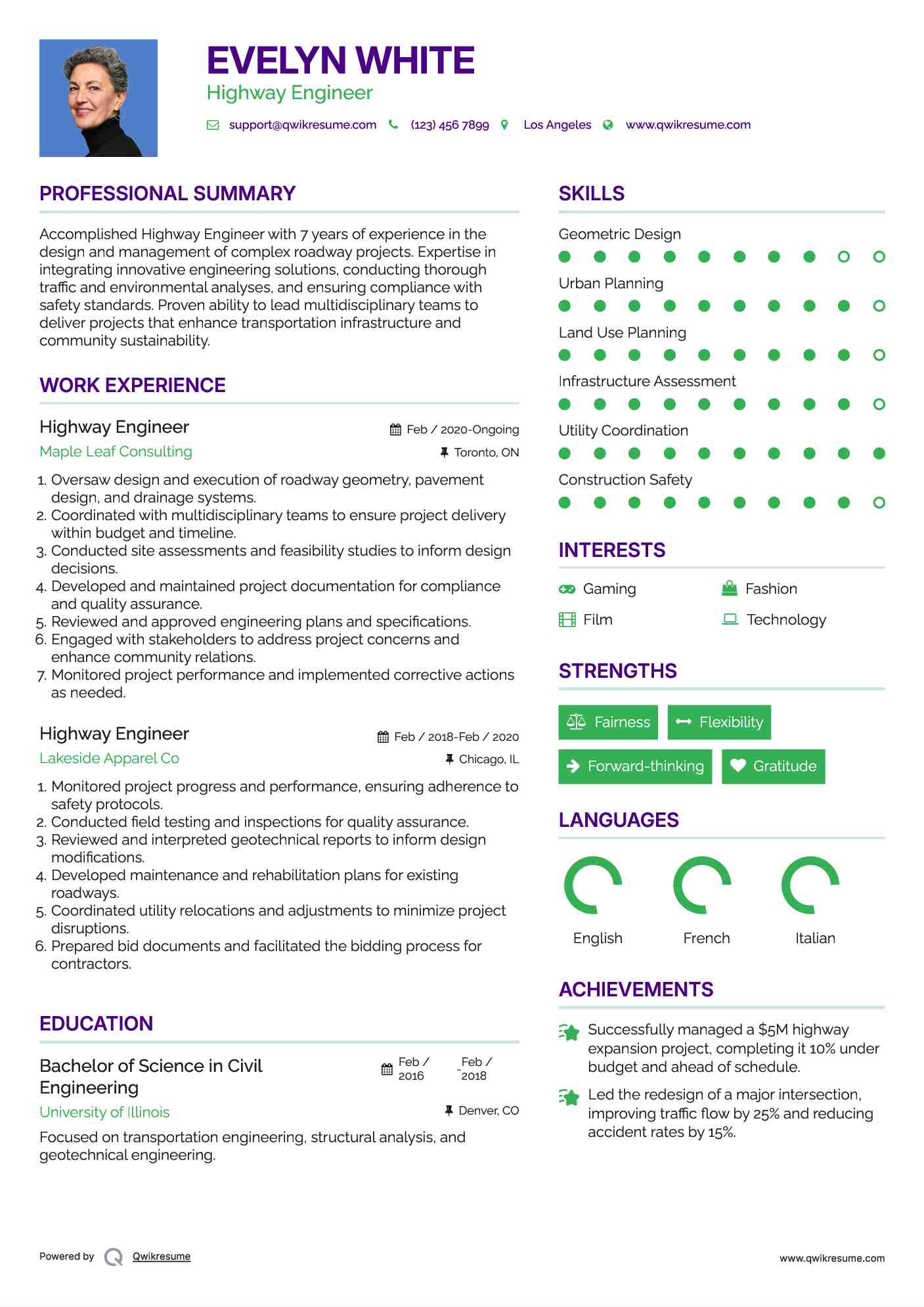 Highway Engineer Resume Example