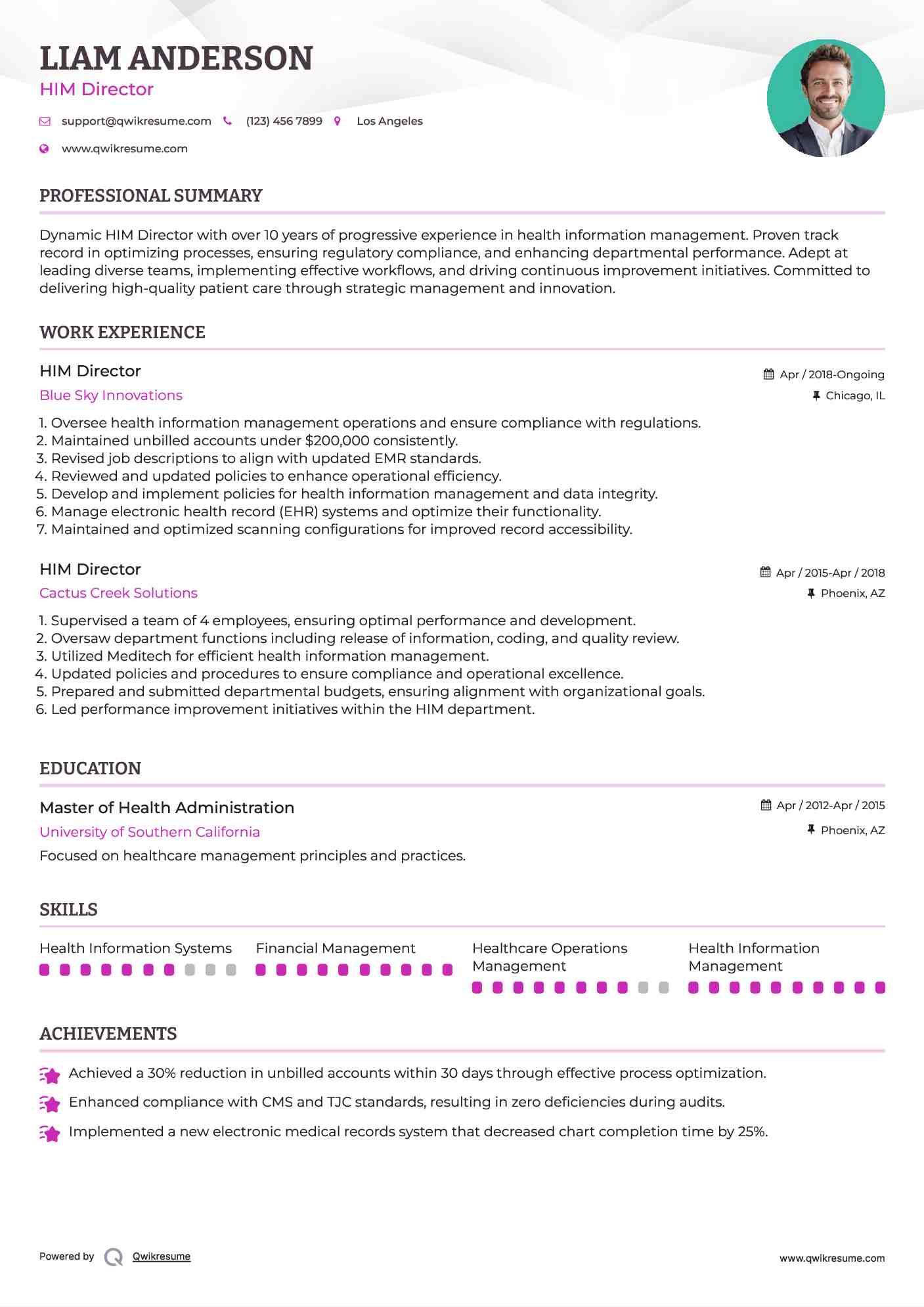 HIM Director Resume Example