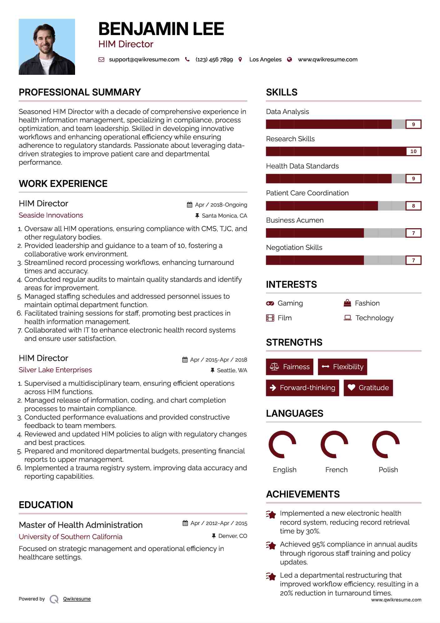 HIM Director Resume Format