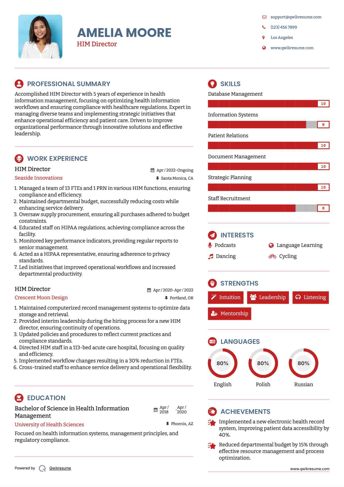 HIM Director Resume Format