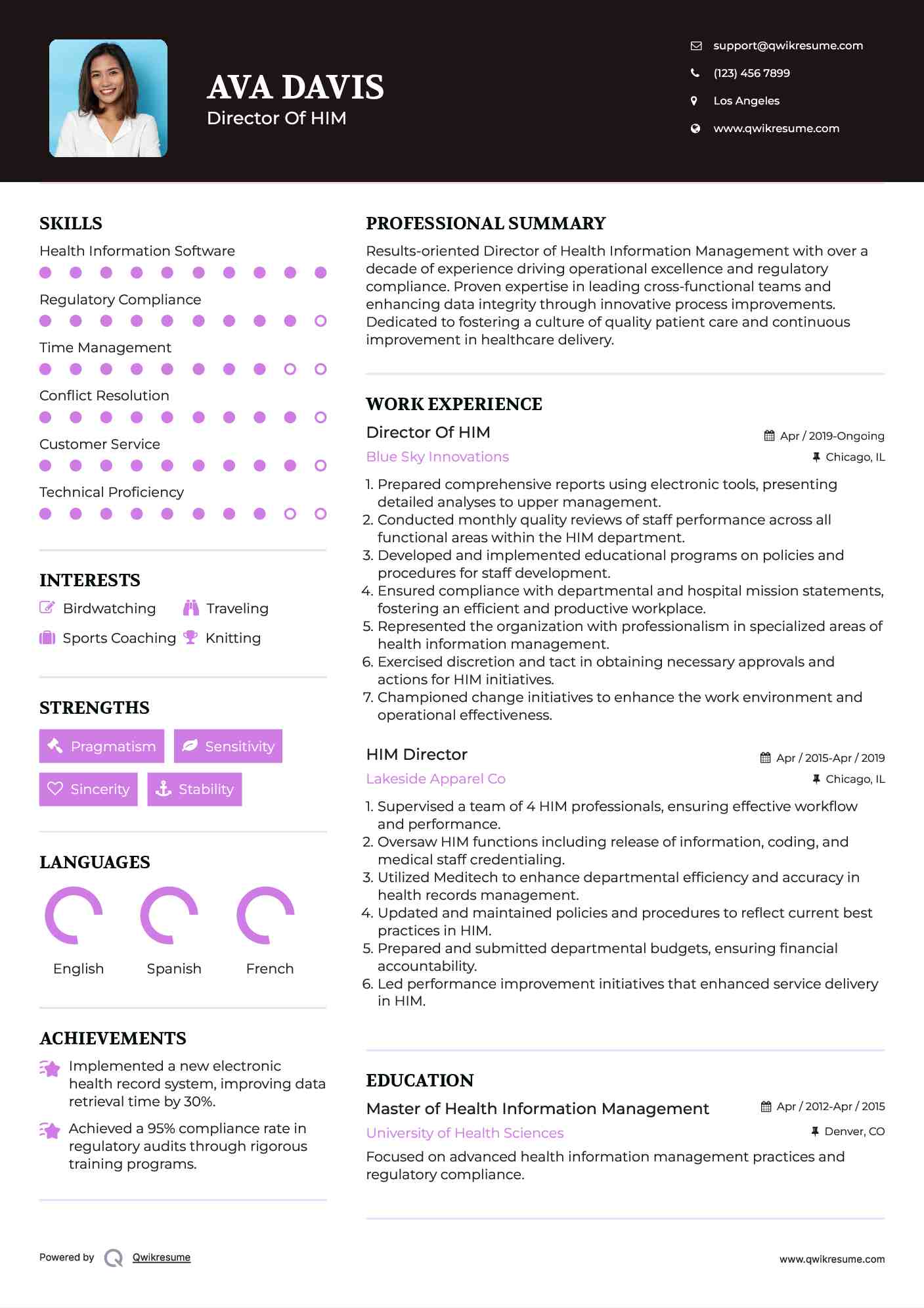 Director Of HIM Resume Sample