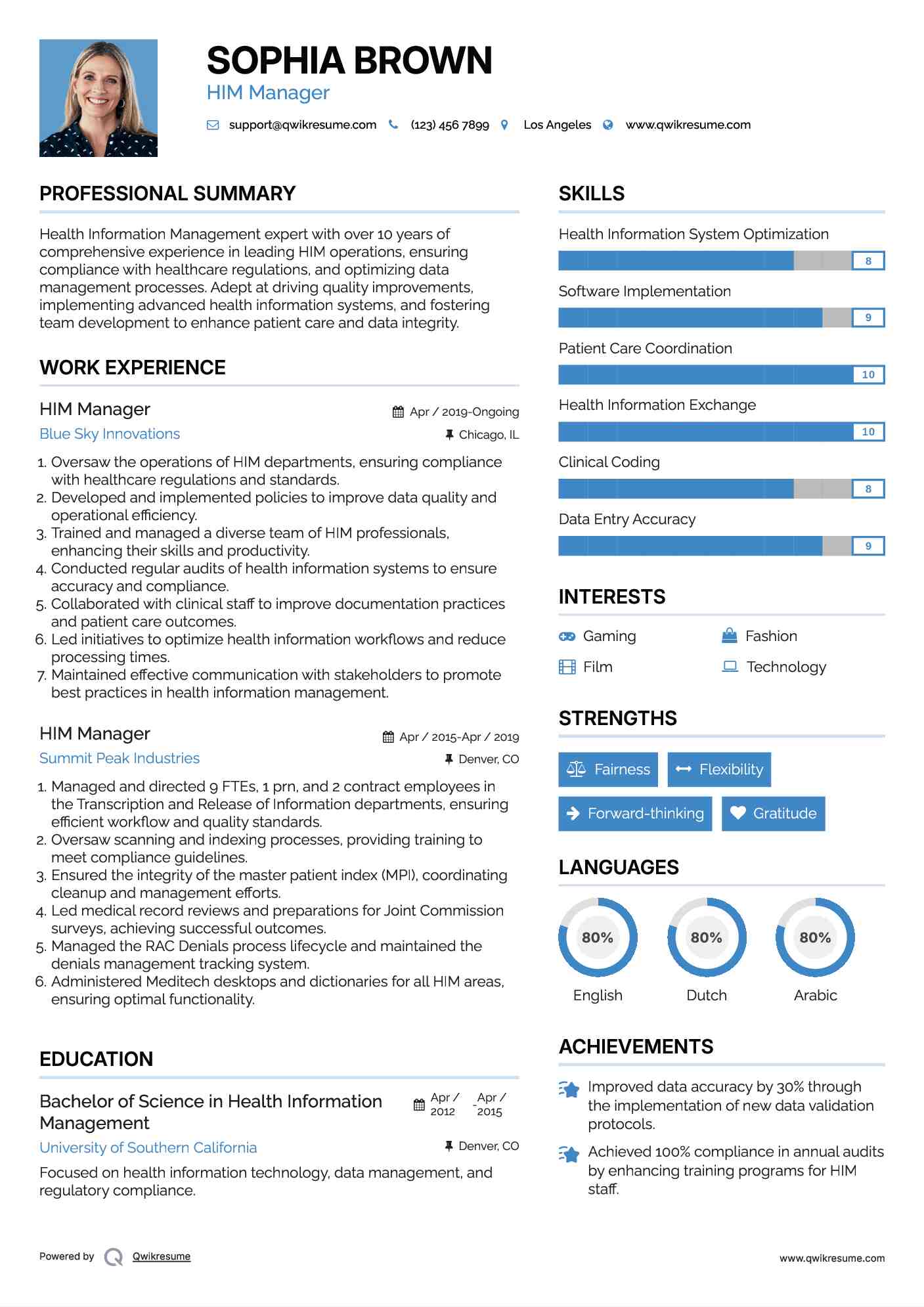 HIM Manager Resume Sample