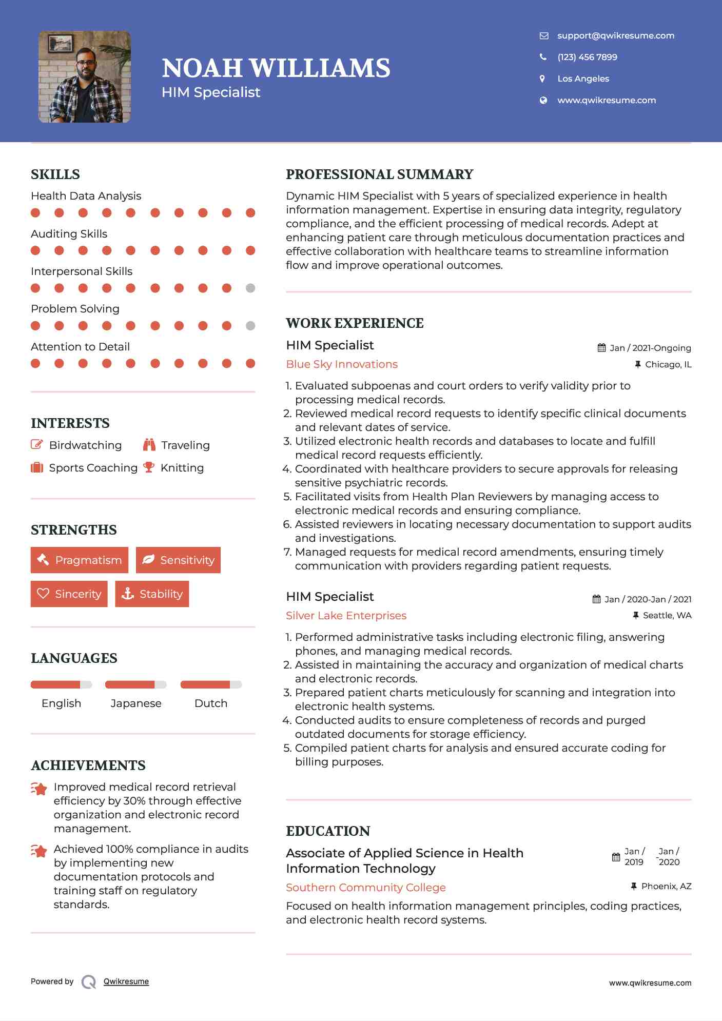 HIM Specialist Resume Sample